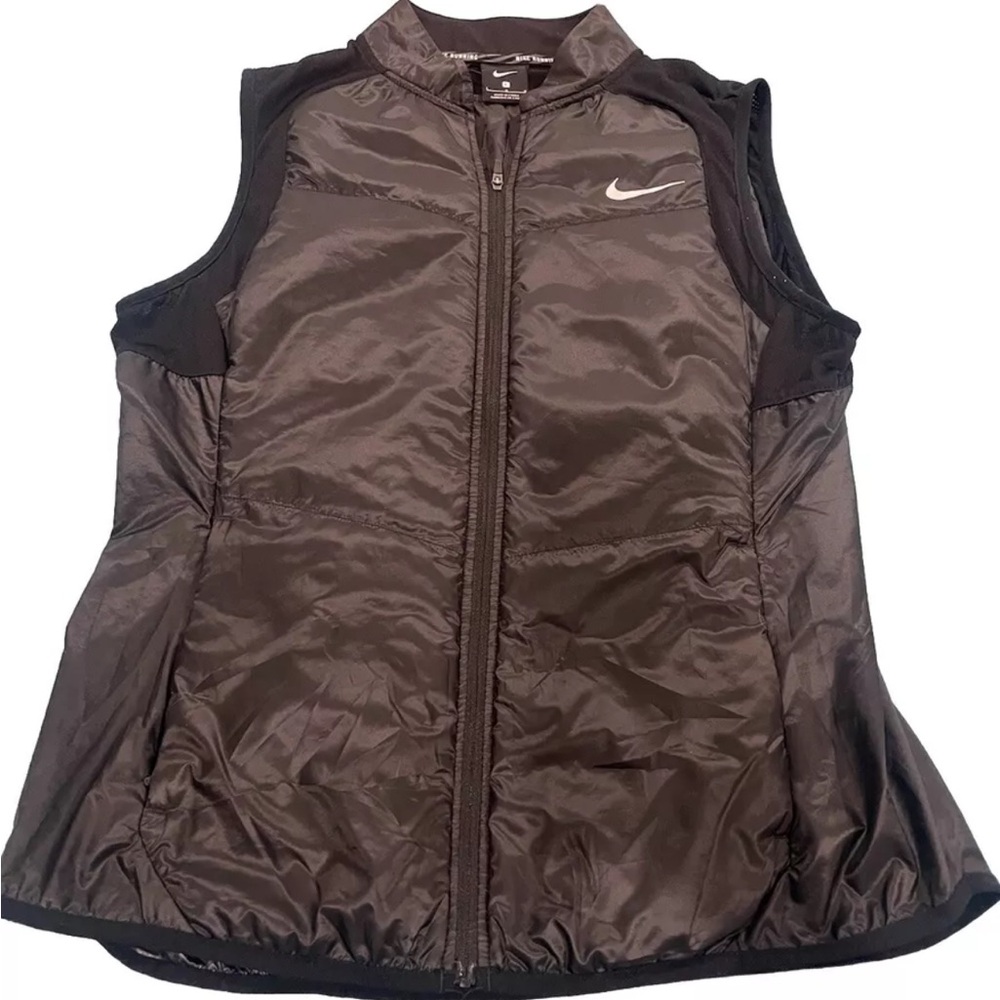 Nike Running Vest Womens Large Black Reflective Zippered Pockets athletic